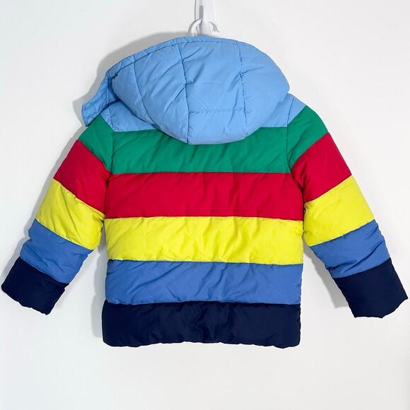 Kids Mini Boden Rainbow Striped Winter Puffer Sherpa | Rainbow | SZ 6-7Y - Picture 2 of 13